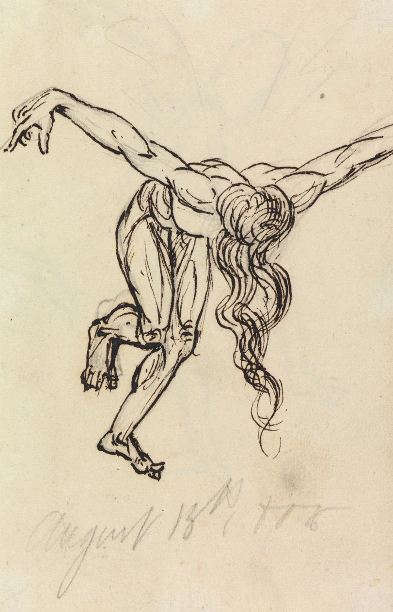 Studie van een naakt, voorover leunend, met uitgestrekte armen door Benjamin Robert Haydon