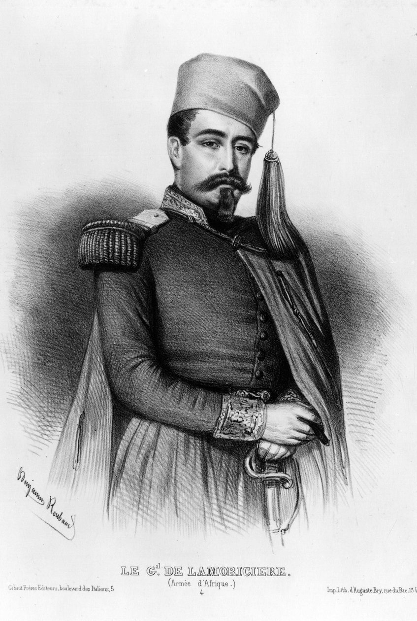 Portret van Louis Jucault de Lamoriciere (1806-1865), Franse generaal (tekening) door Benjamin Roubaud
