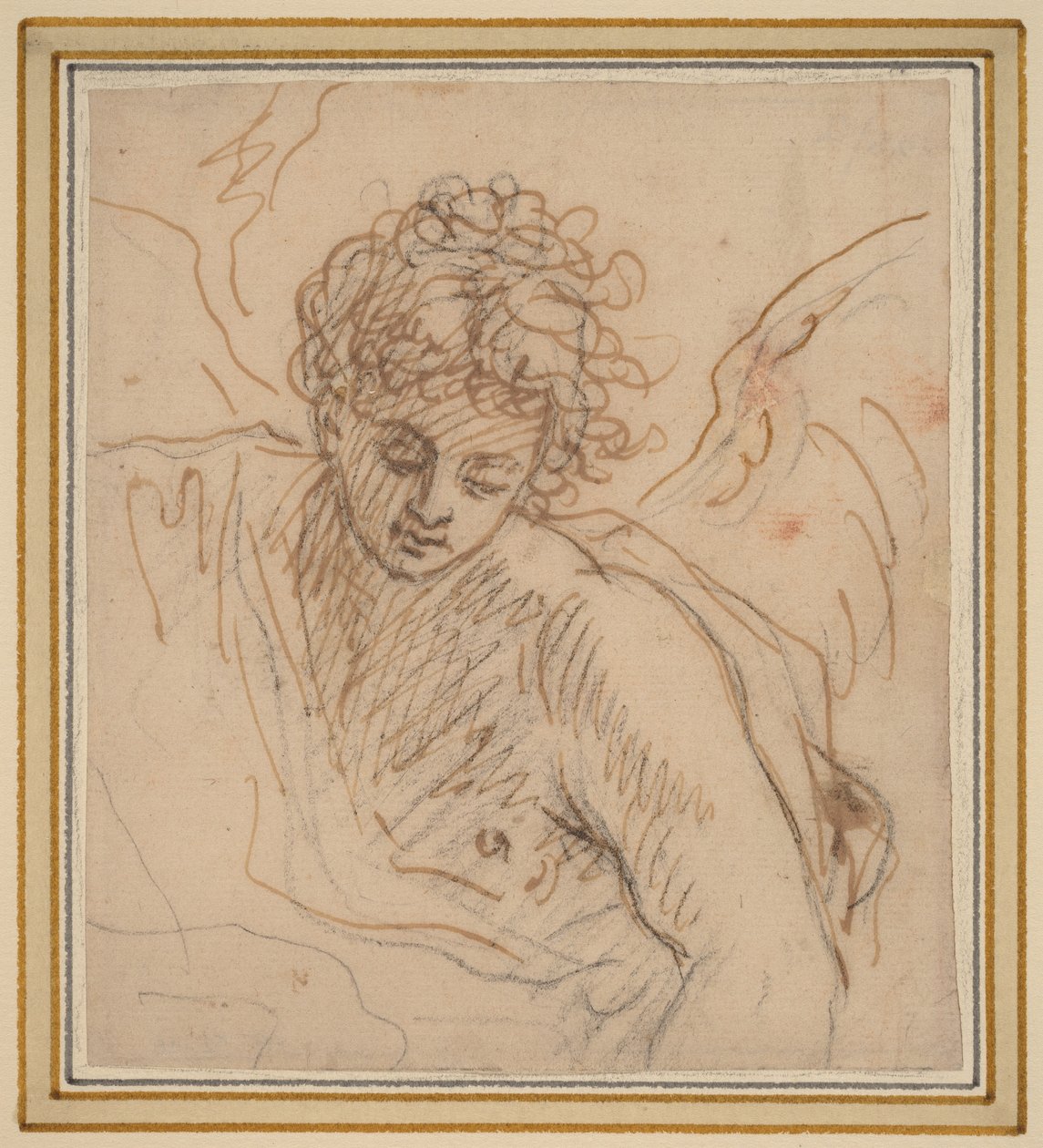 Een engel (pen en bruine inkt over zwart krijt op geschept papier) door Benjamin West