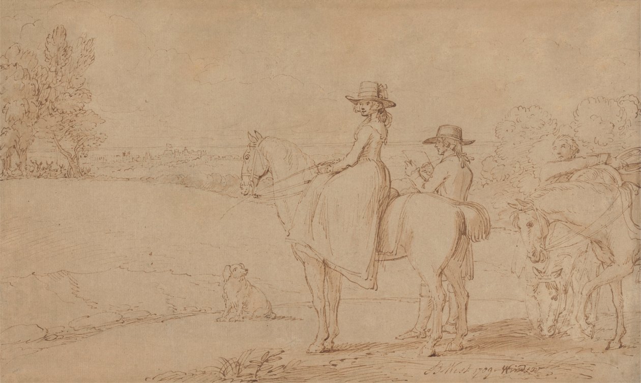 Een Kunstenaar Schetsend in Windsor Park door Benjamin West