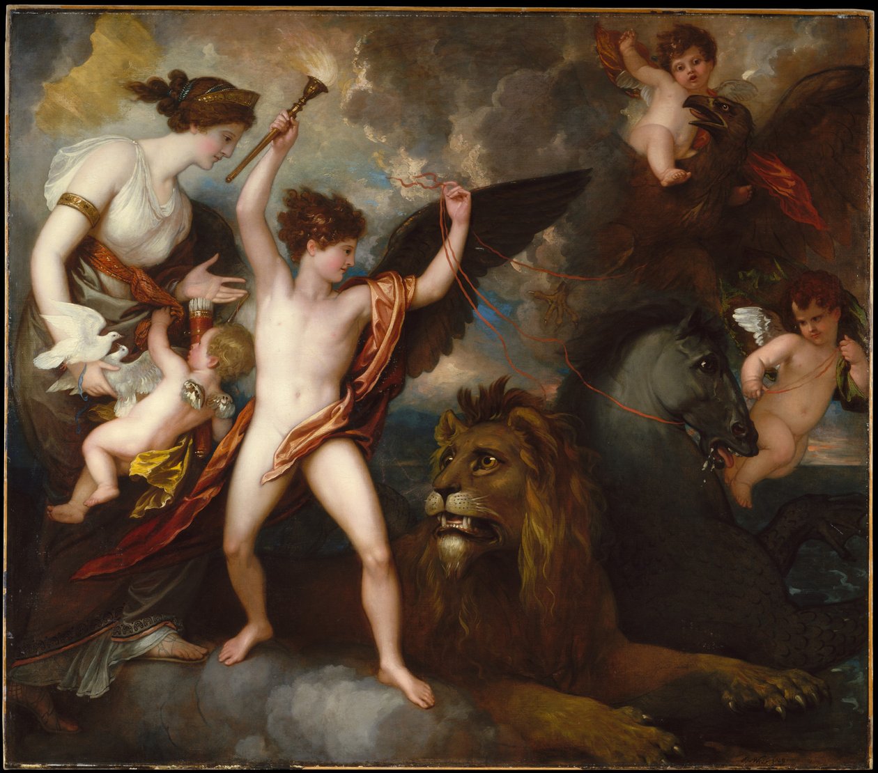 Omnia Vincit Amor, of De macht van de liefde in de drie elementen door Benjamin West