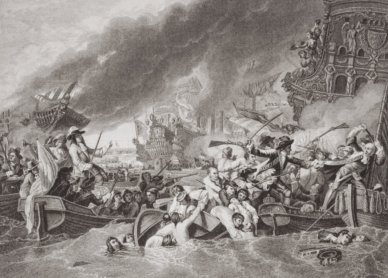 De slag bij La Hogue, vernietiging van de Franse vloot, 22 mei 1692, uit 