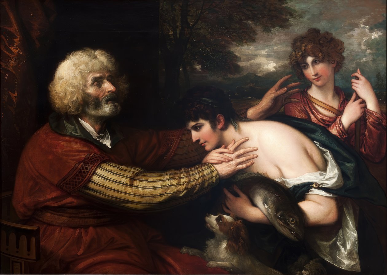 Tobias geneest de blindheid van zijn vader door Benjamin West