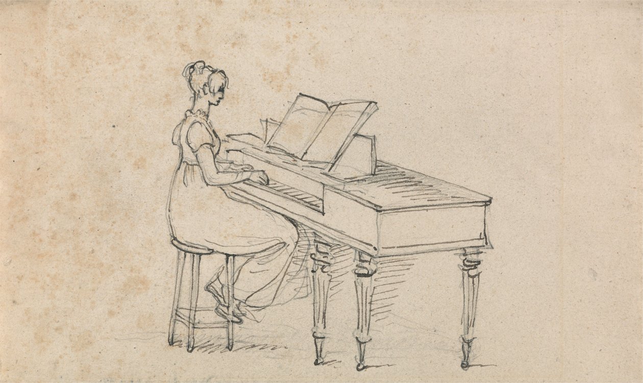 Vrouw bij een vierkante piano door Benjamin West