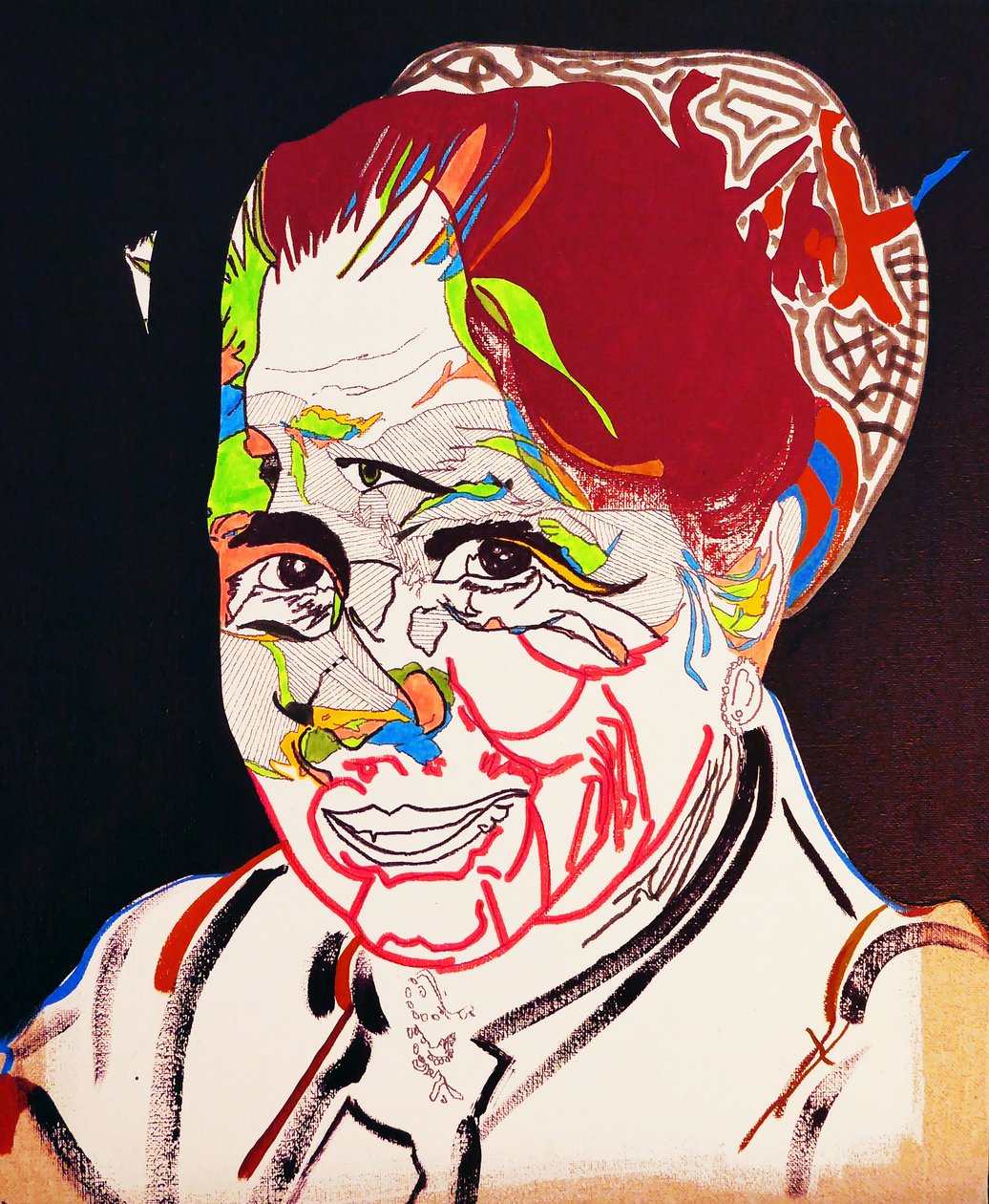 50 grote schrijvers uit de geschiedenis : Marguerite Yourcenar, 2015 (olieverf en acryl op doek) door Benoit Erwann Boucherot