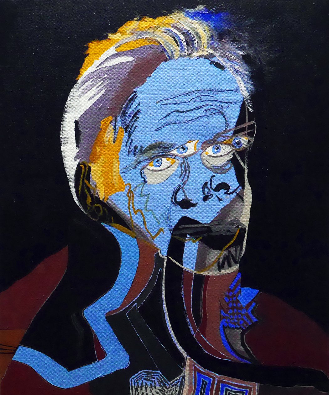 50 grote schrijvers uit de geschiedenis : Patrick Modiano, 2015 (olieverf en acryl op doek) door Benoit Erwann Boucherot