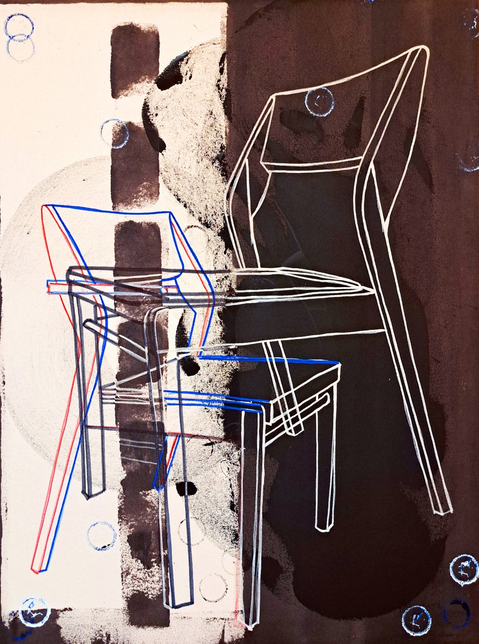 Chaise prototype, naar David Gour, 2023 (olieverf en acryl op gemengd doek) door Benoit Erwann Boucherot