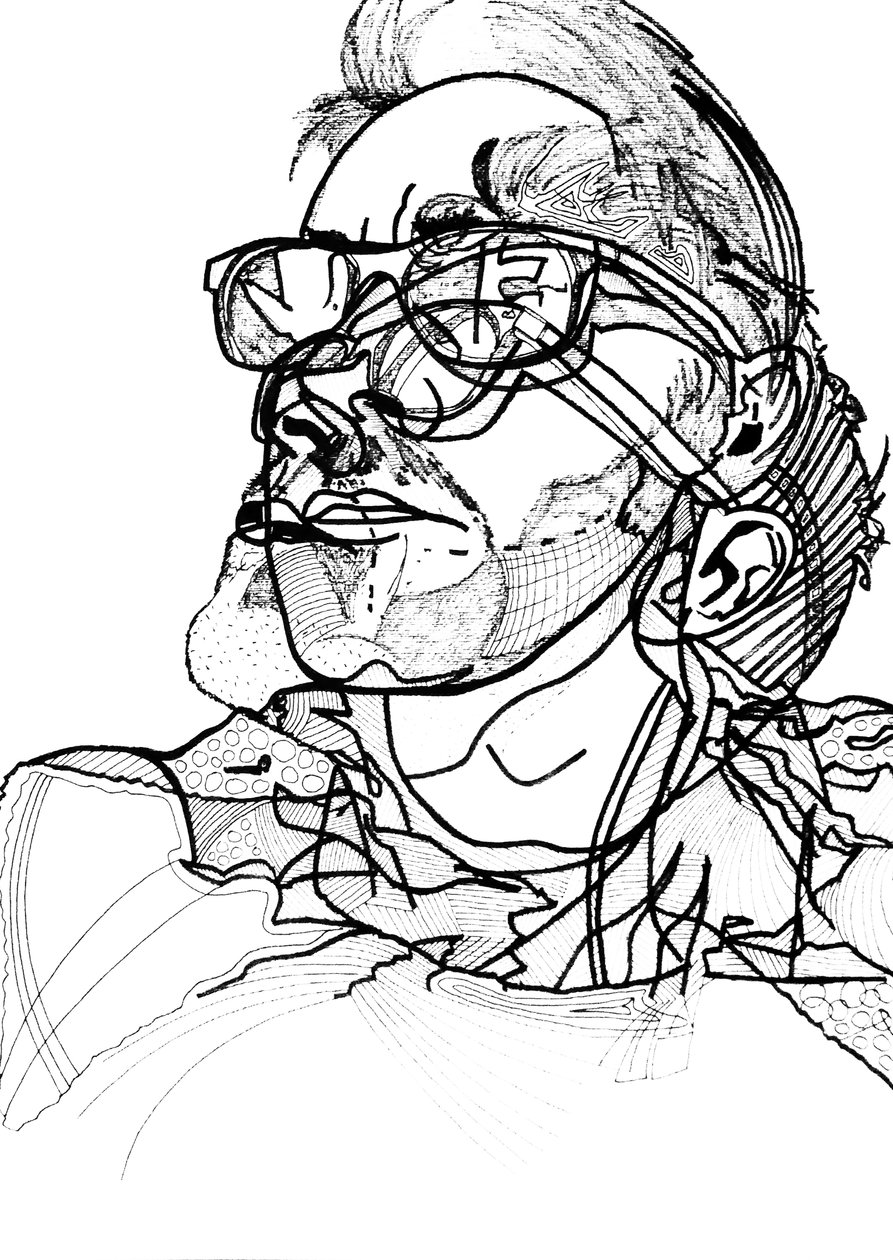 Dubbel autoportret, 2013 (olieverf, inkt en print op 2 naast elkaar geplaatste en ingelijste doeken) door Benoit Erwann Boucherot