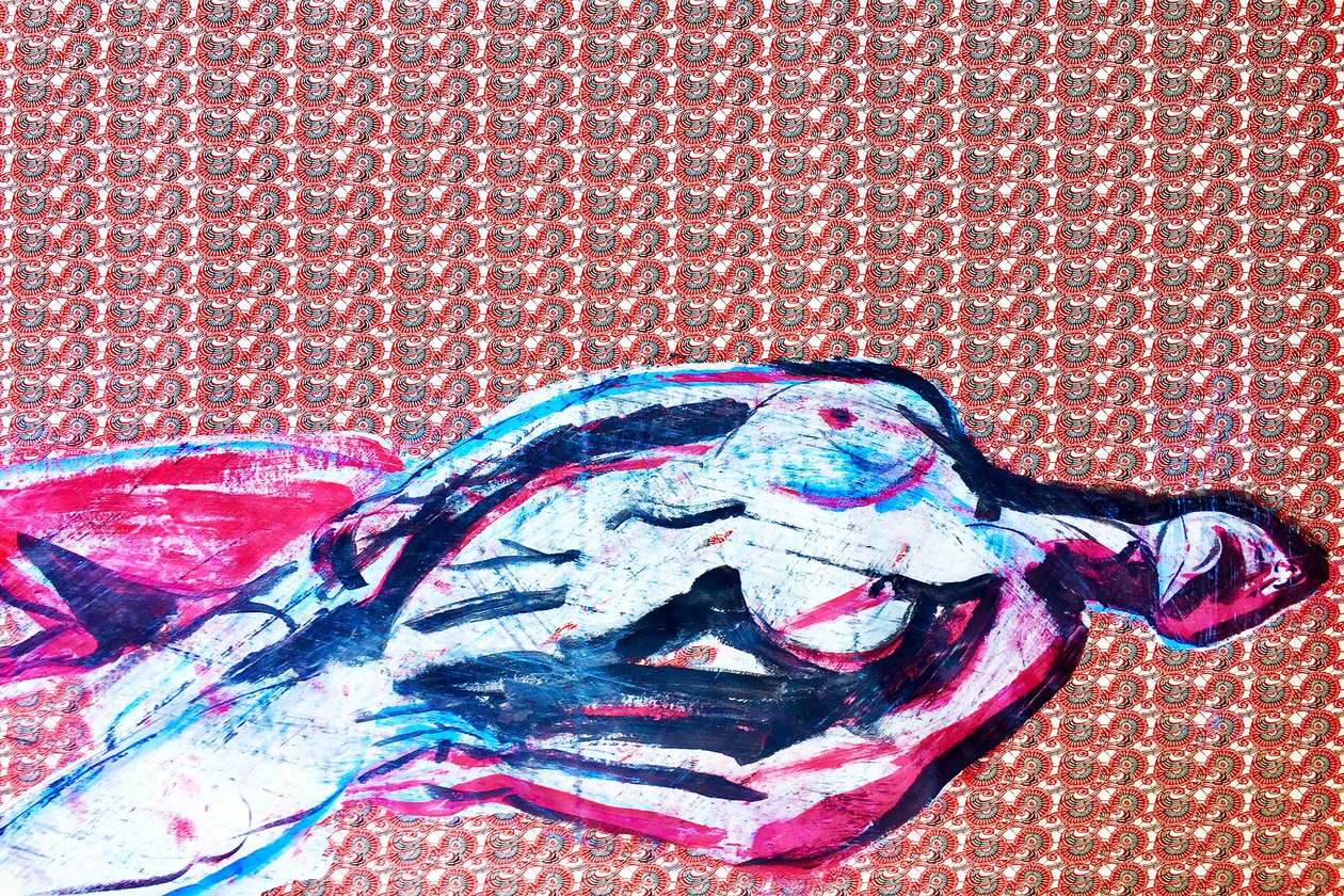 Japans overportret 2, 2020 (acryl op gezeefdrukt Japans papier) door Benoit Erwann Boucherot