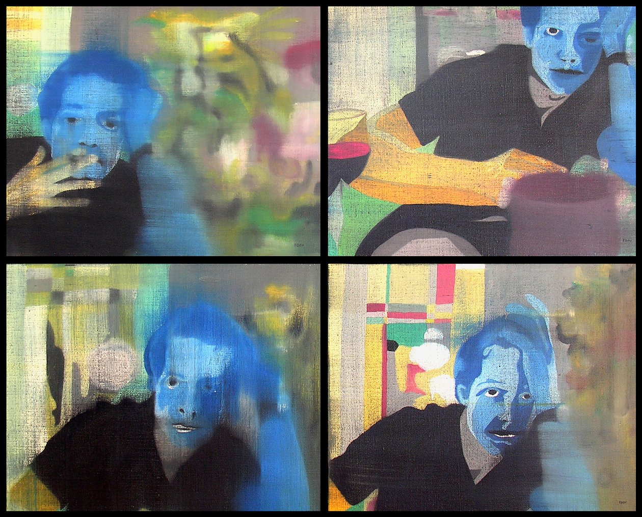 Man op de maan, 2003 (olieverf op 4 naast elkaar geplaatste doeken) door Benoit Erwann Boucherot