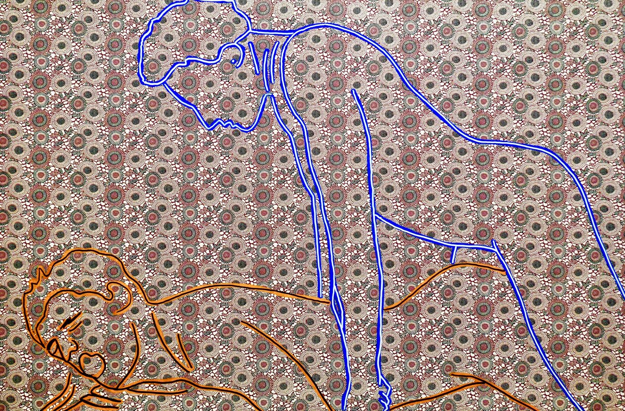 Masculin japonais 13, 2020 (acryl op gezeefdrukt Japans papier) door Benoit Erwann Boucherot
