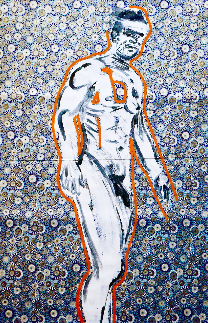 Masculin japonais 4, 2020 (acryl op gezeefdrukt Japans papier) door Benoit Erwann Boucherot