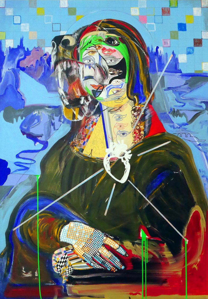 Surpeinture : Joconde, 2018 (olieverf, papier en acryl op doek) door Benoit Erwann Boucherot