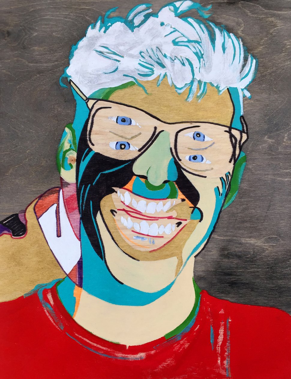 Surportret : Simon Boulerice, 2021 (olieverf en acryl op houtpaneel) door Benoit Erwann Boucherot