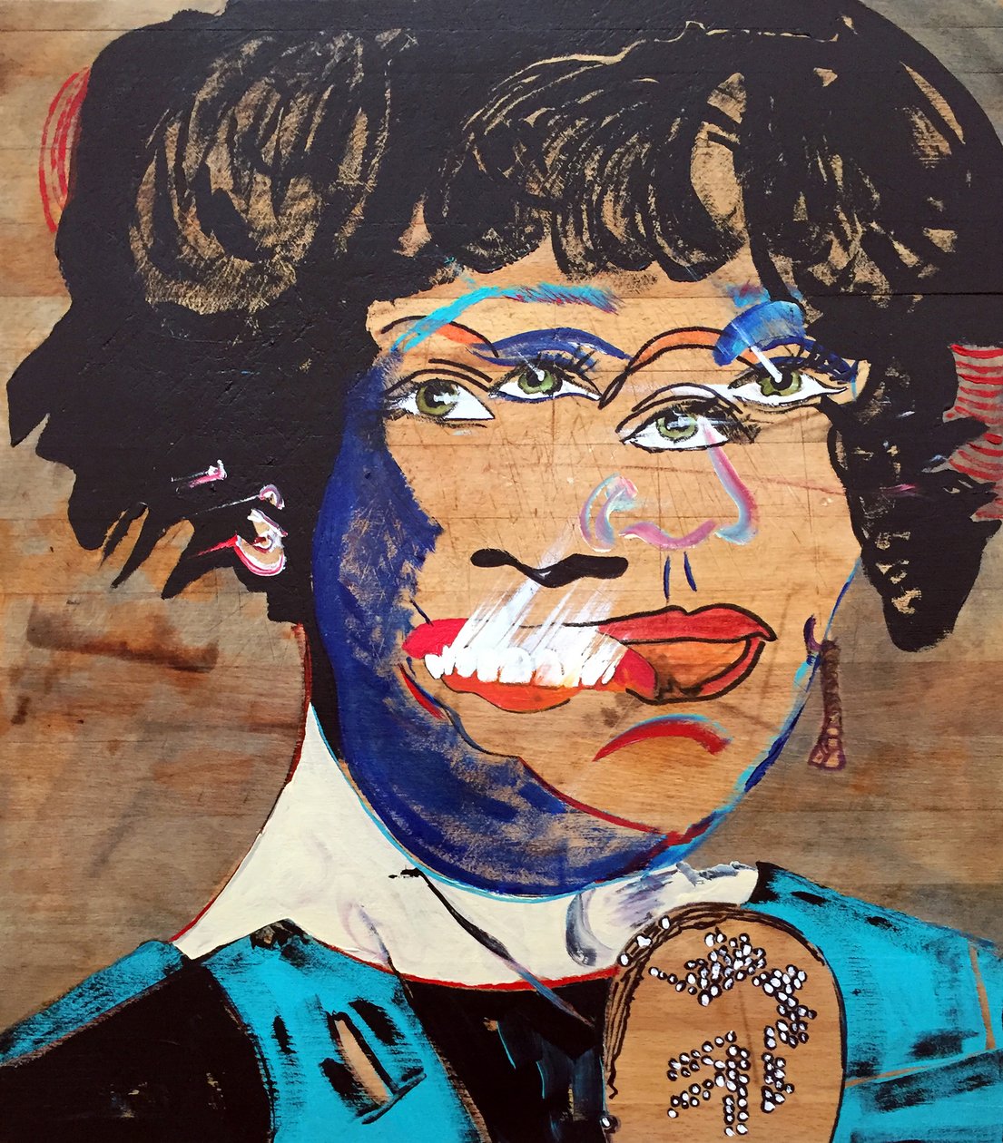 Surportret : Whitney Houston, 2020 (olieverf en acryl op hout) door Benoit Erwann Boucherot