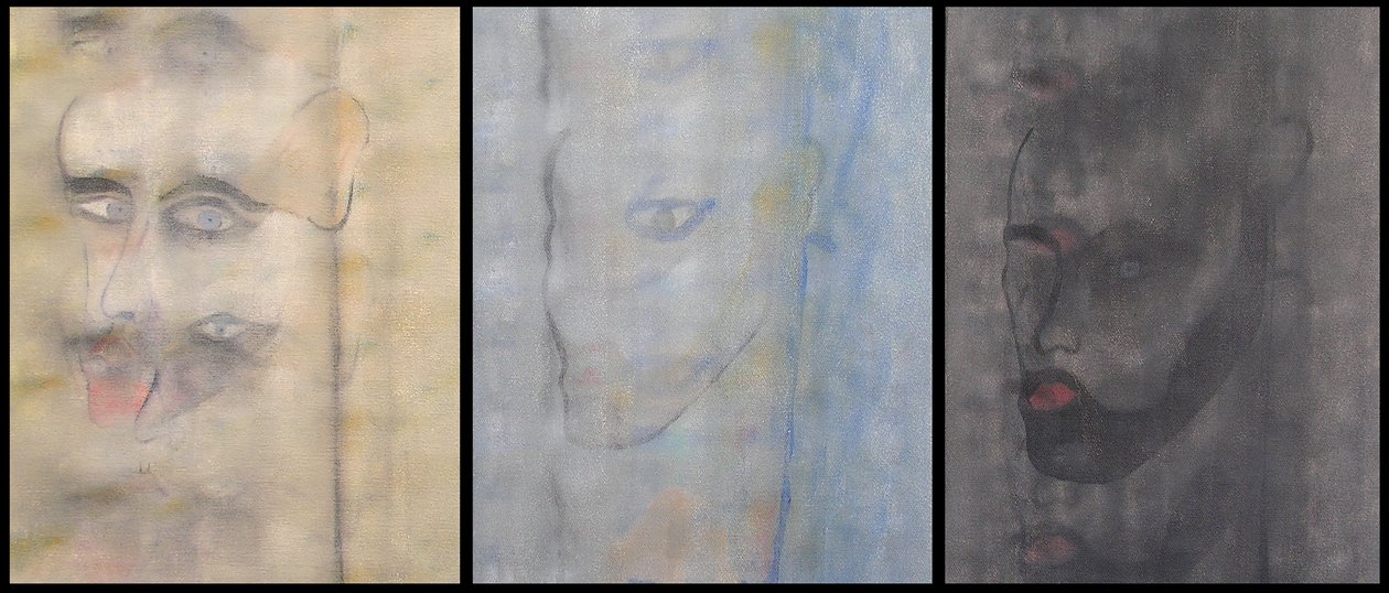 Drievoudig autoportret, 2000 (olieverf op 3 naast elkaar geplaatste doeken) door Benoit Erwann Boucherot