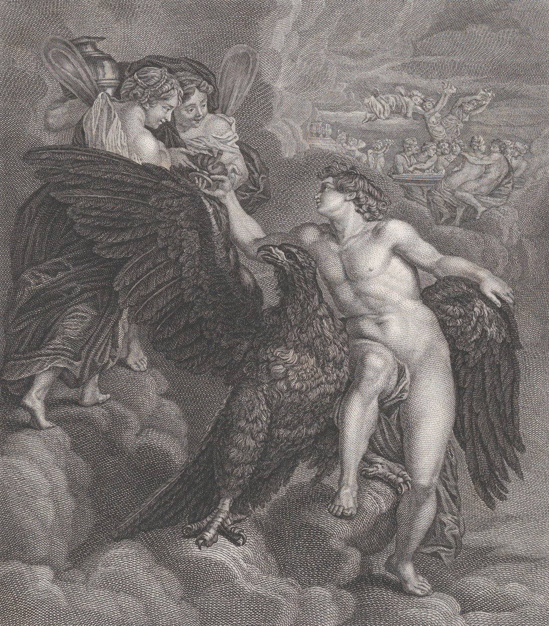 Ganymedes, leunend op een adelaar, ontvangt de beker van Hebe, 1786 door Benoit Louis Henriquez