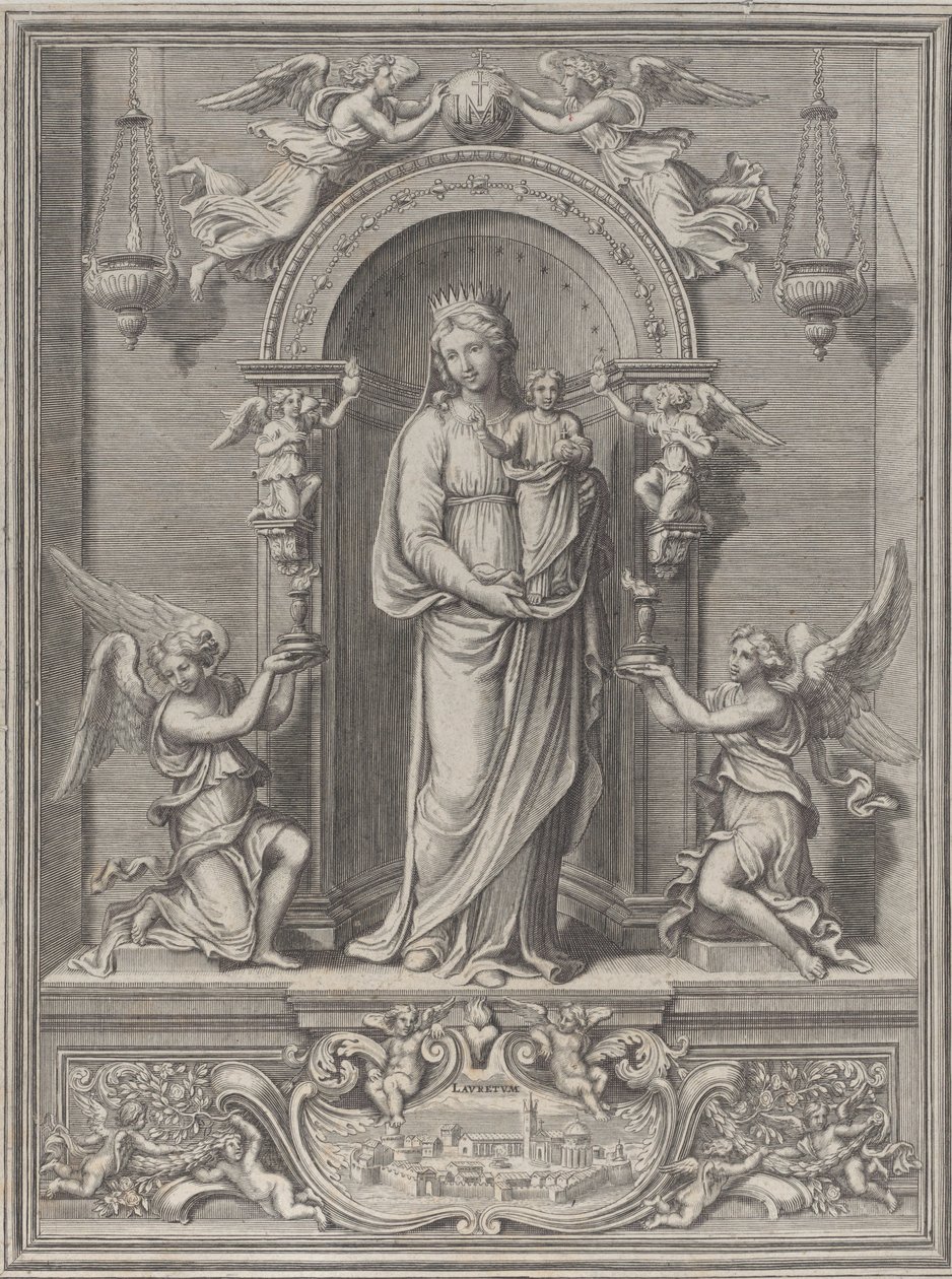 Madonna van Loreto, in een nis met een engel aan beide zijden door Benoît Farjat