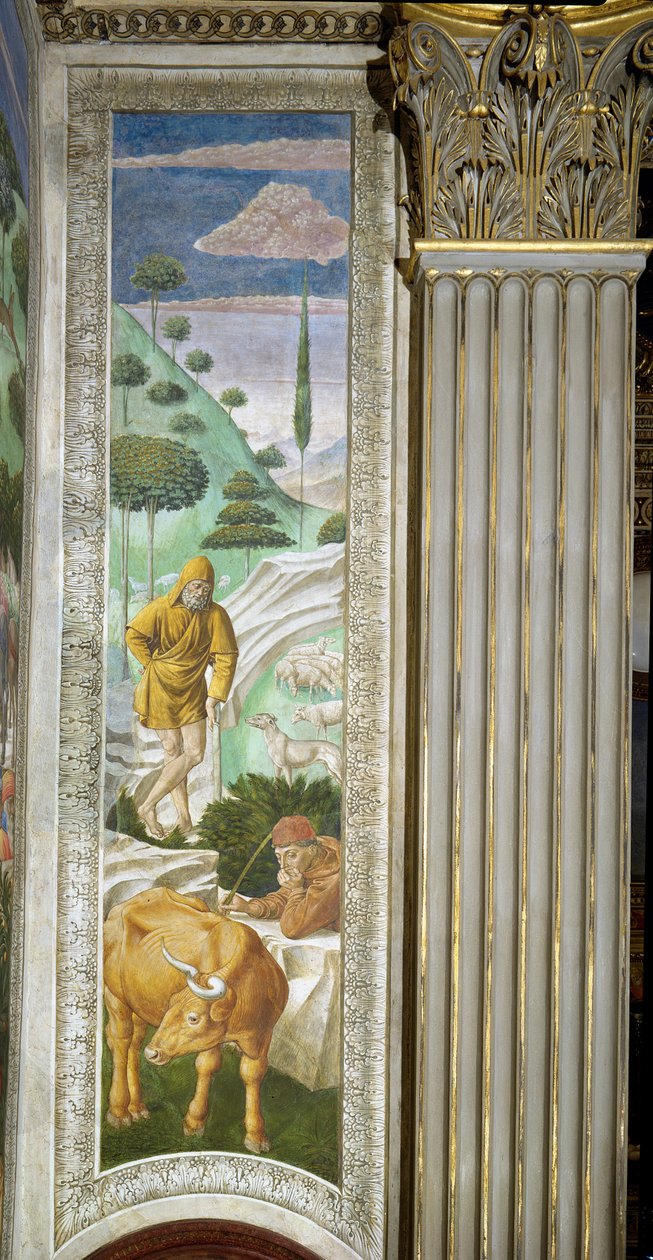 Herder en veehouder, paneel langs de linkerwand van de Reis van de Wijzen-cyclus in de kapel, c.1460 door Benozzo di Lese di Sandro Gozzoli