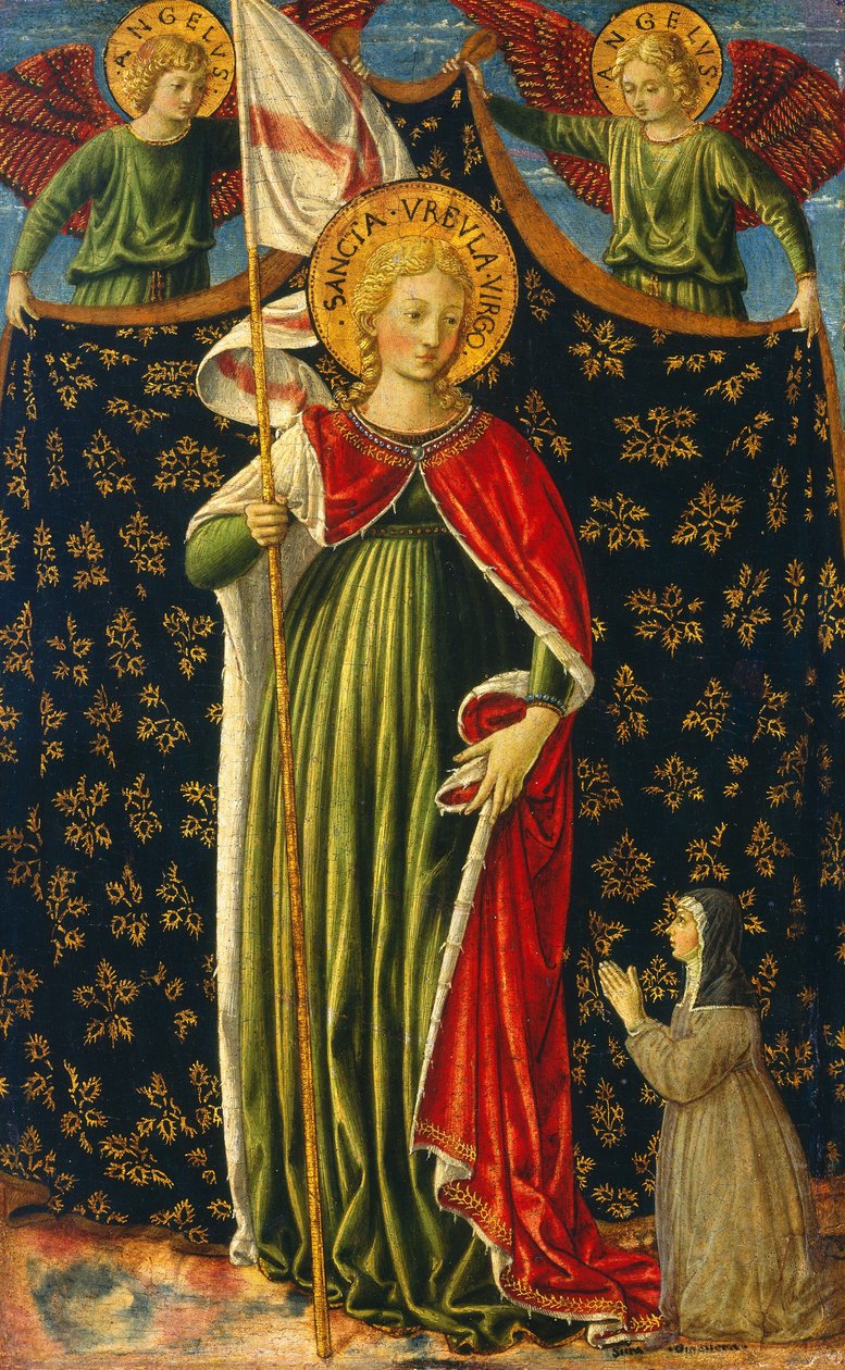Sint Ursula met Twee Engelen en Donateur, ca. 1455-1460 door Benozzo Gozzoli