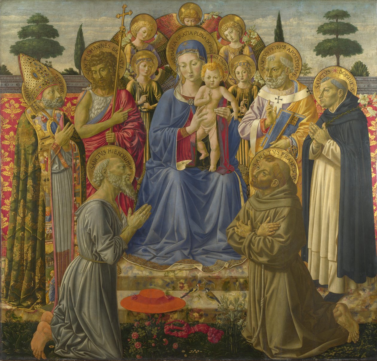 De Maagd en het Kind op de troon tussen engelen en heiligen, 1460s door Benozzo Gozzoli
