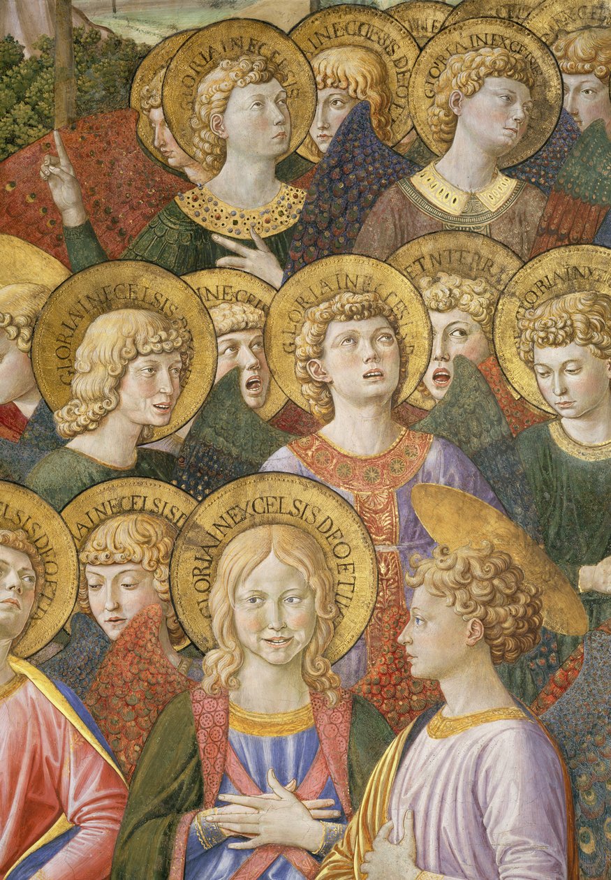 Engelenkoor, detail van de Reis van de Wijzen cyclus in de kapel, ca. 1460 (detail) door Benozzo di Lese di Sandro Gozzoli