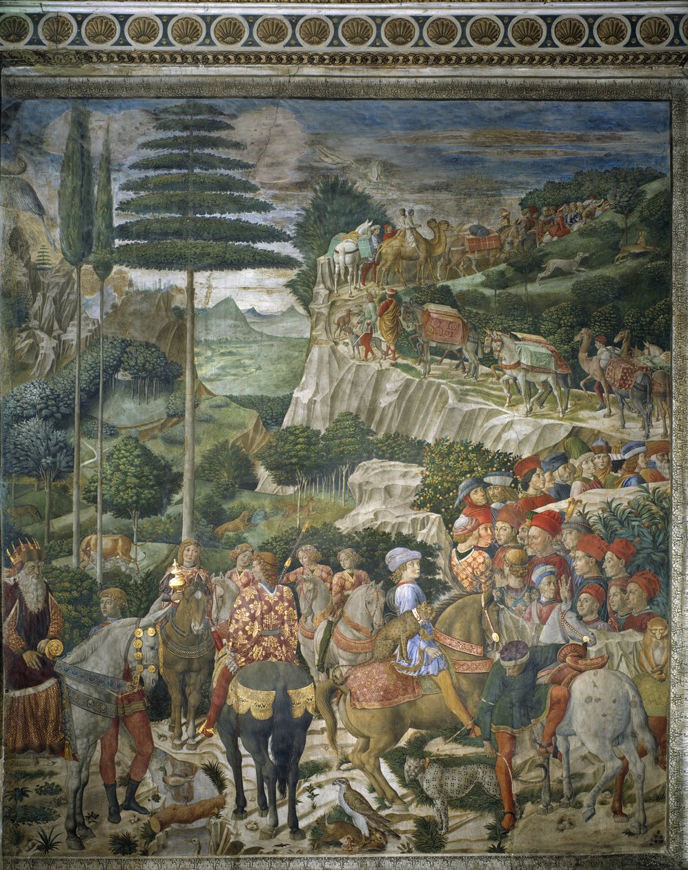 Stoet van de Wijzen met Julien de Medicis en Joseph II, patriarch van Constantinopel door Benozzo di Lese di Sandro Gozzoli