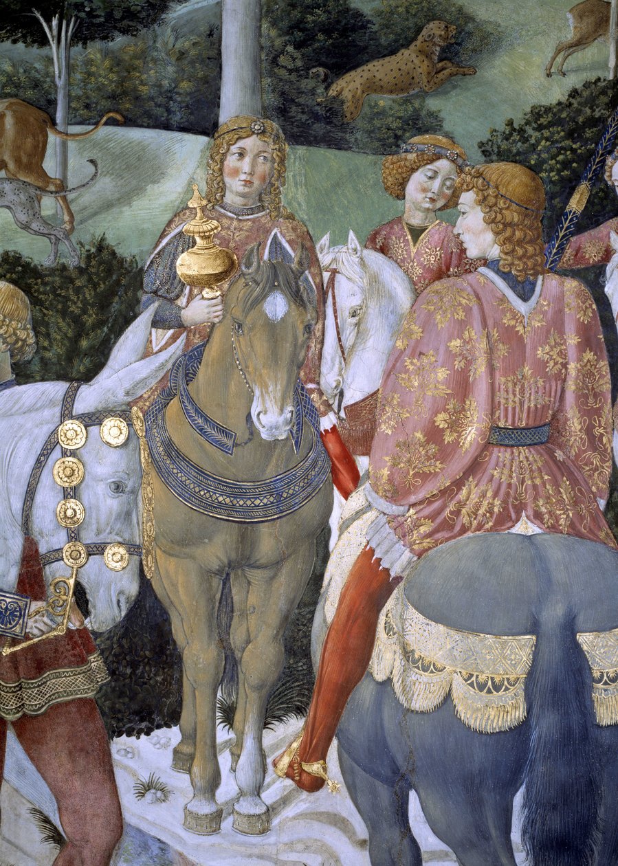 Detail uit de Reis van de Wijzen-cyclus in de kapel, ca. 1460 (fresco) door Benozzo di Lese di Sandro Gozzoli