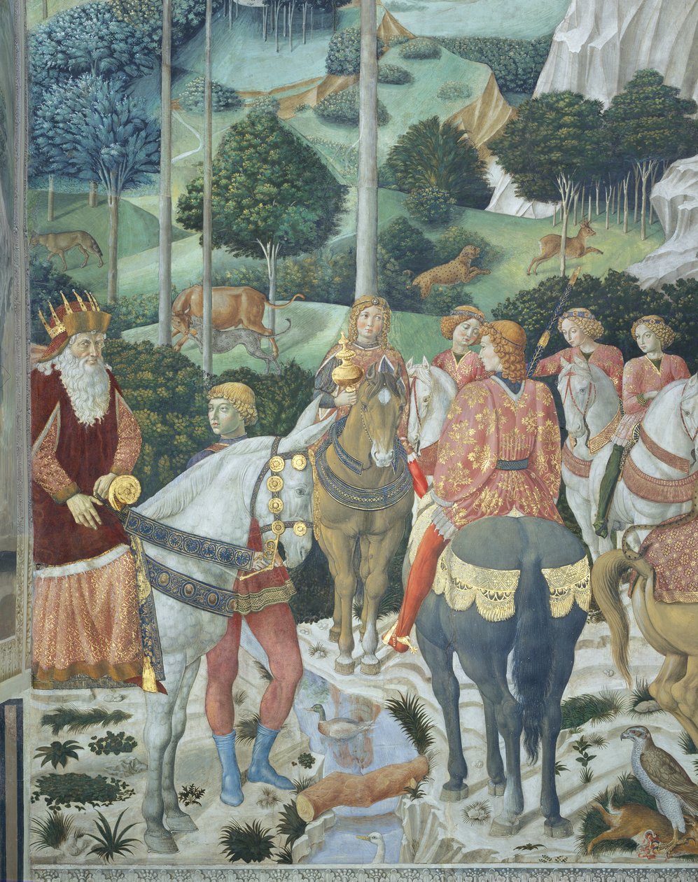 Giuseppe, de patriarch van Constantinopel, als een van de Drie Koningen, detail uit de Reis van de Wijzen-cyclus in de kapel, ca. 1460 (fresco) door Benozzo di Lese di Sandro Gozzoli