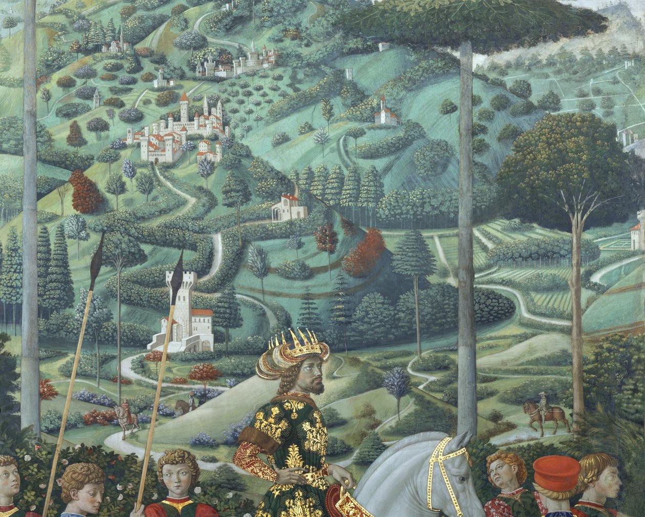 Johannes VII Palaeologus (1391-1448), Oost-Romeinse keizer, als Balthasar, een van de Drie Koningen, detail uit de cyclus Reis der Koningen in de kapel, ca. 1460 (fresco) door Benozzo di Lese di Sandro Gozzoli