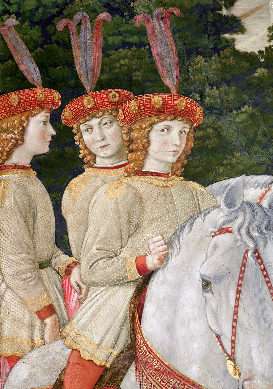 Maria (geb.1460), Bianca (1461-88) en Nannina (1463-93) Medici, jongere zussen van Lorenzo (1449-92) en Giuliano (1453-78), (detail) door Benozzo di Lese di Sandro Gozzoli