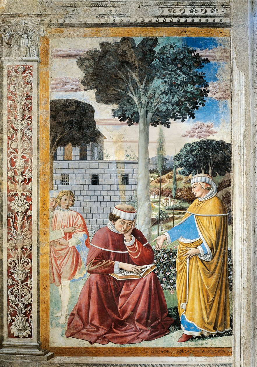 St. Agostino leest brieven van St. Paulus (detail) door Benozzo di Lese di Sandro Gozzoli