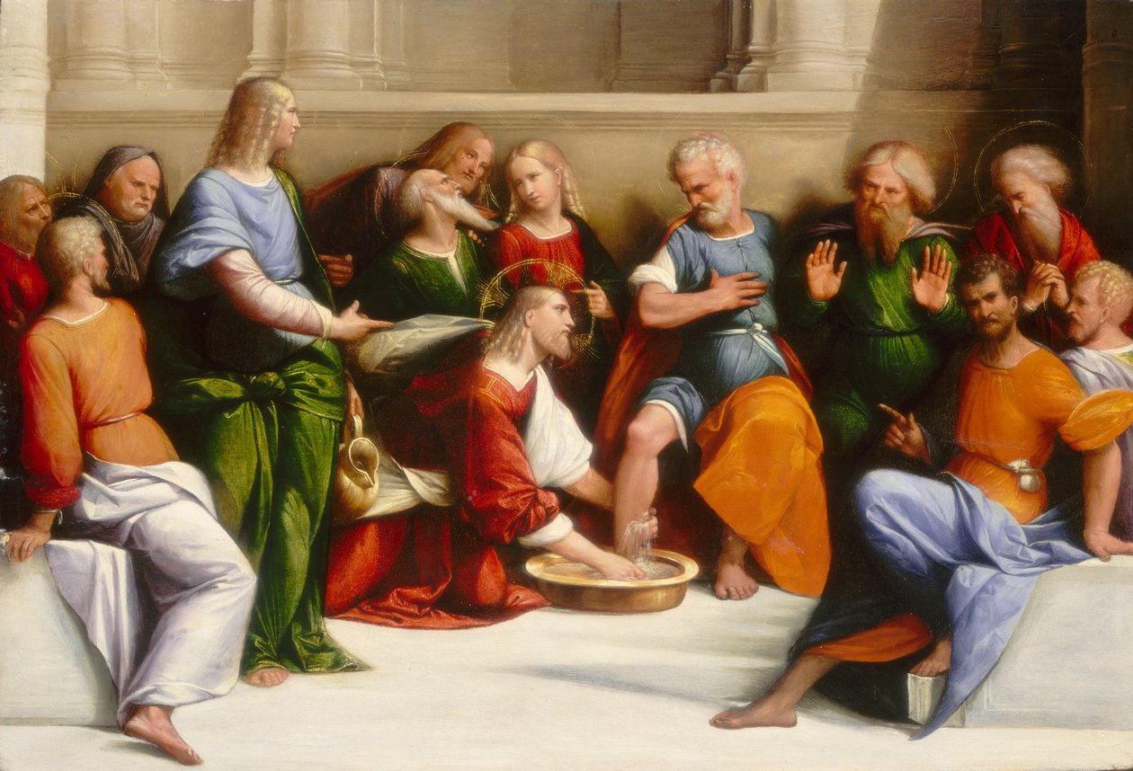 Christus wast de voeten van de discipelen door Benvenuto Tisi