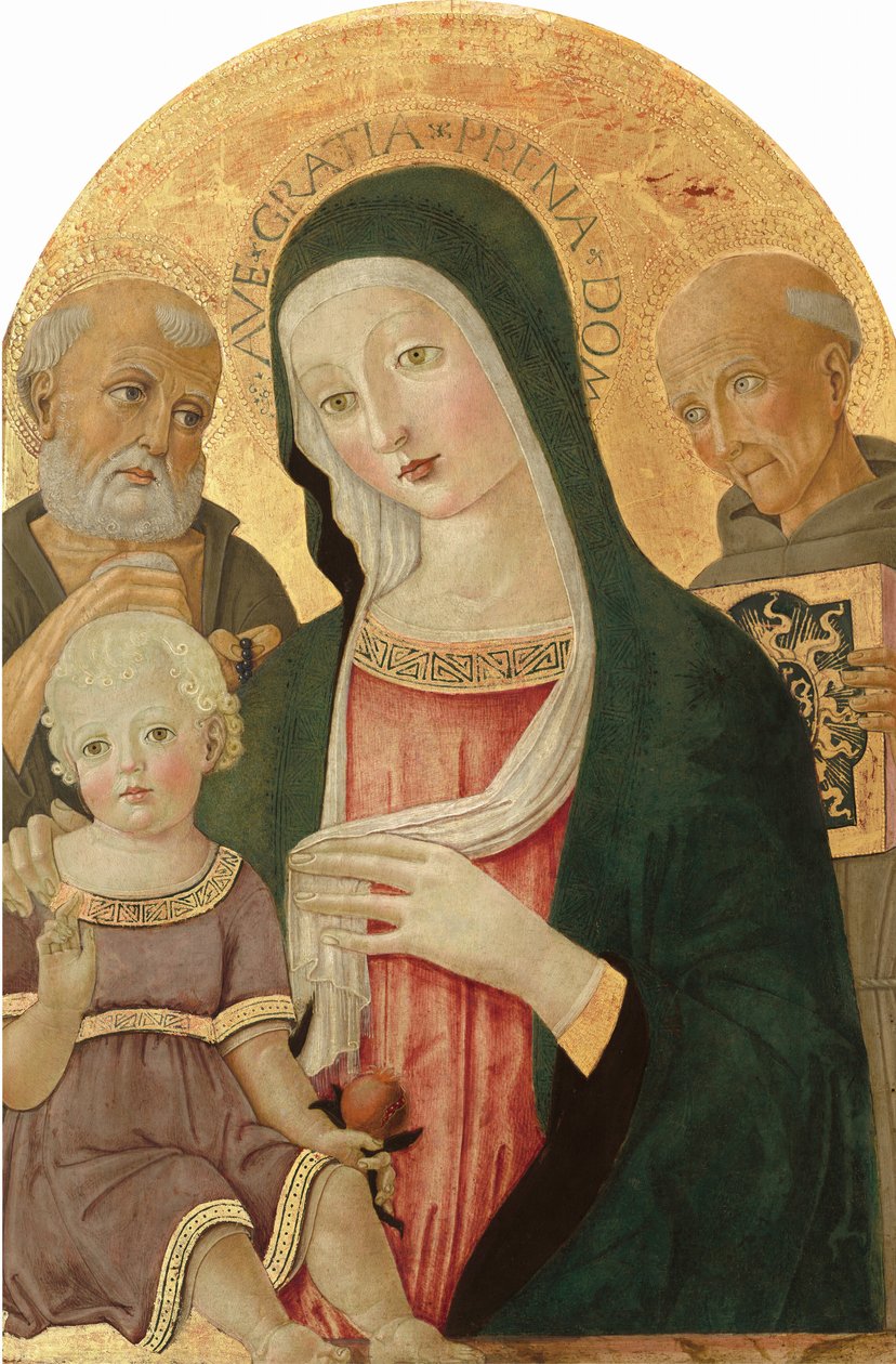 Madonna en kind met Sint Hiëronymus en Sint Bernardinus van Siena door Benvenuto di Giovanni