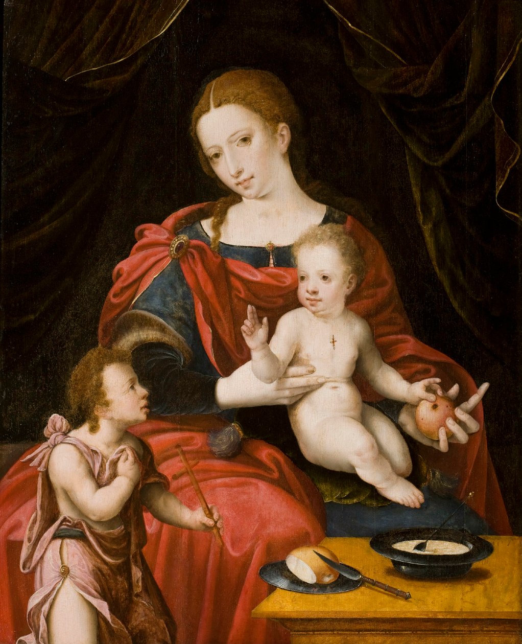 Maagd en kind met Johannes de Doper als jongen door Bernaert Orley van