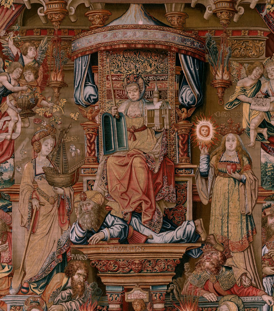 Geloof (La Fe). Eerste wandtapijt in de serie. Ca 1550. door Bernaert van (circle of) Orley