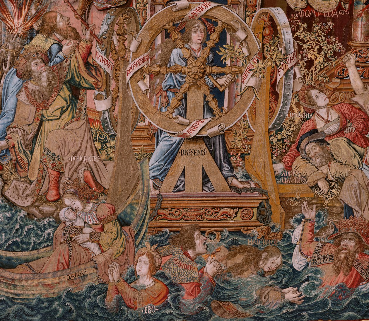 Vlaams wandtapijt. Serie De Eerbewijzen. Fortuna, De weg naar de Eerbewijzen. Vijfde wandtapijt in de serie. door Bernaert van (circle of) Orley