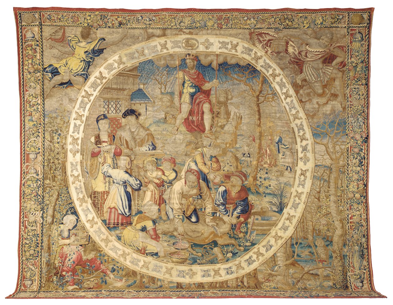 Brusselse allegorische wandtapijt die de maand december uitbeeldt uit "De Medaillon Maanden", ca. 1525 door Bernard van Orley