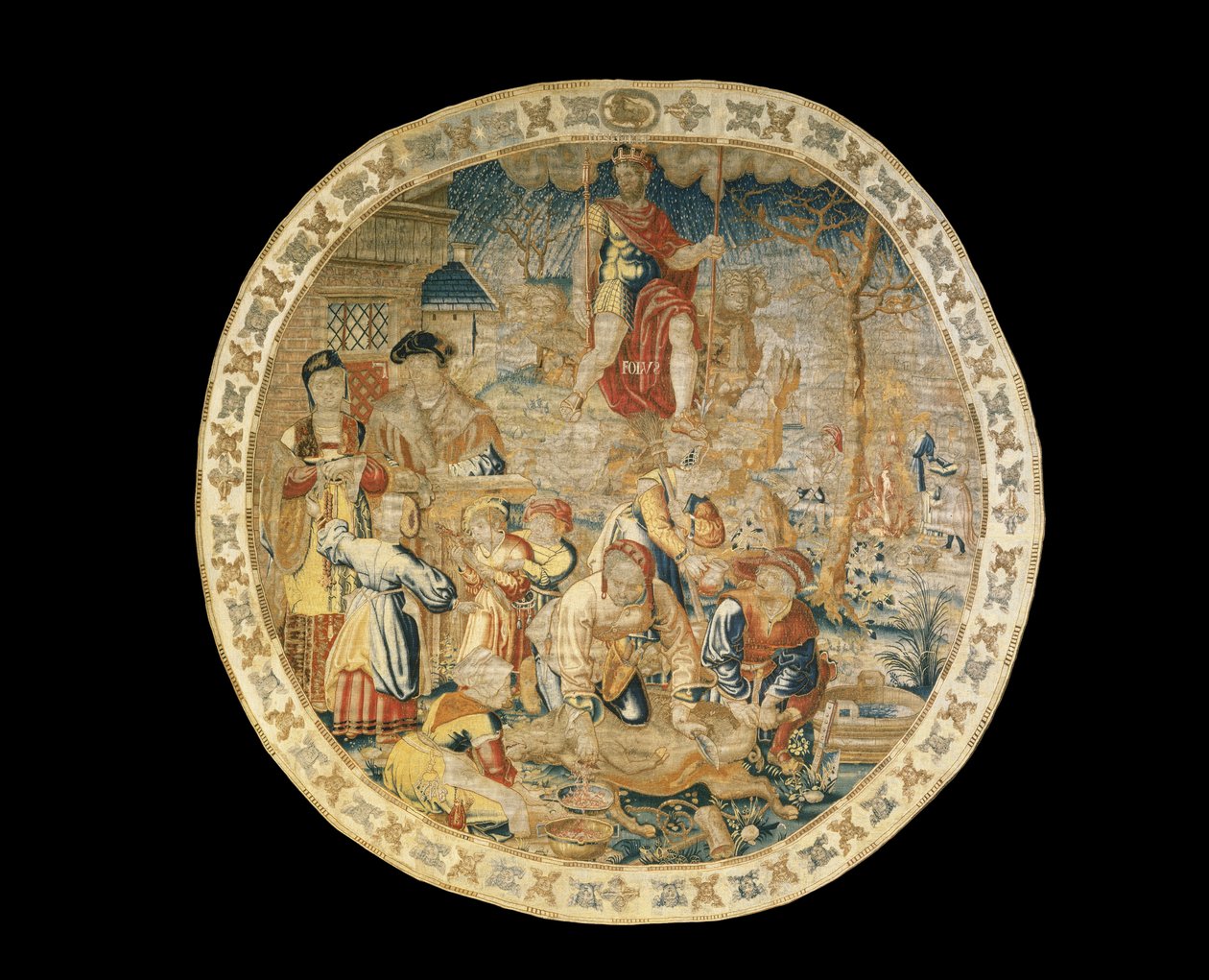 Brusselse allegorische wandtapijt die de maand december uitbeeldt uit "De Medaillon Maanden", c.1525 door Bernaert van Orley