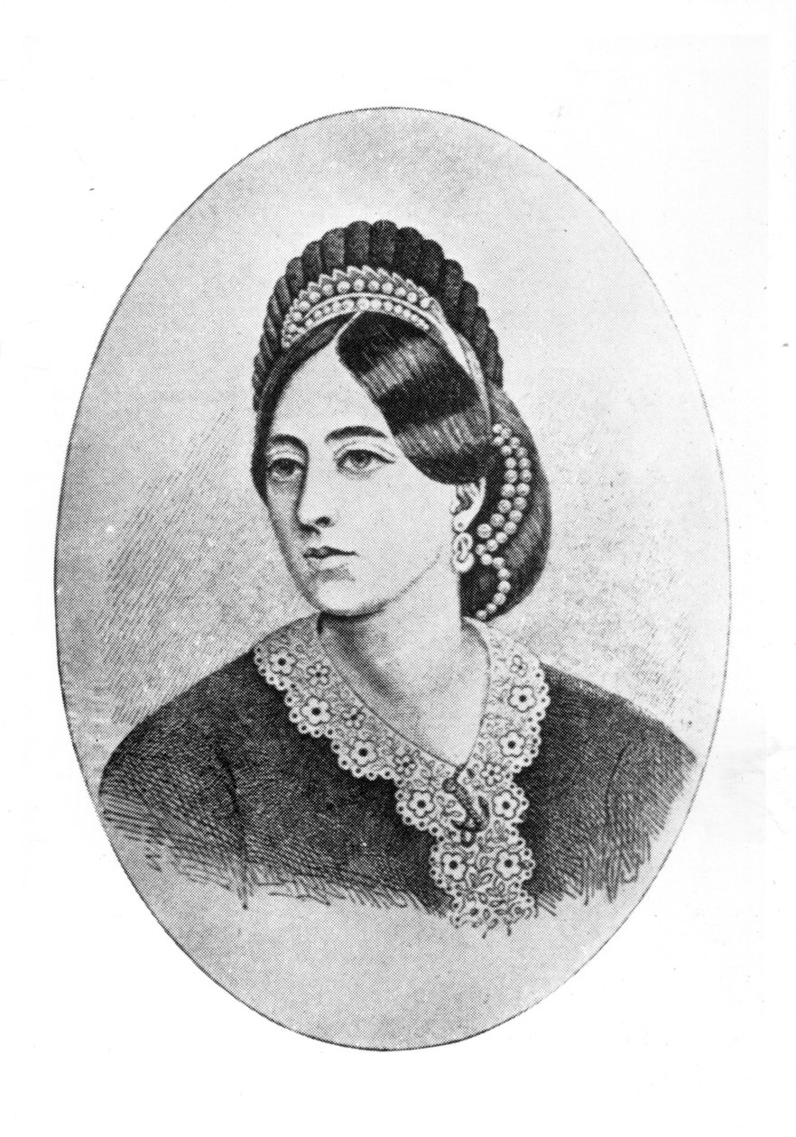 Portret van Jane Francesca Agnes Wilde, gegraveerd door W.M. Oldham door Bernard Mulrenin