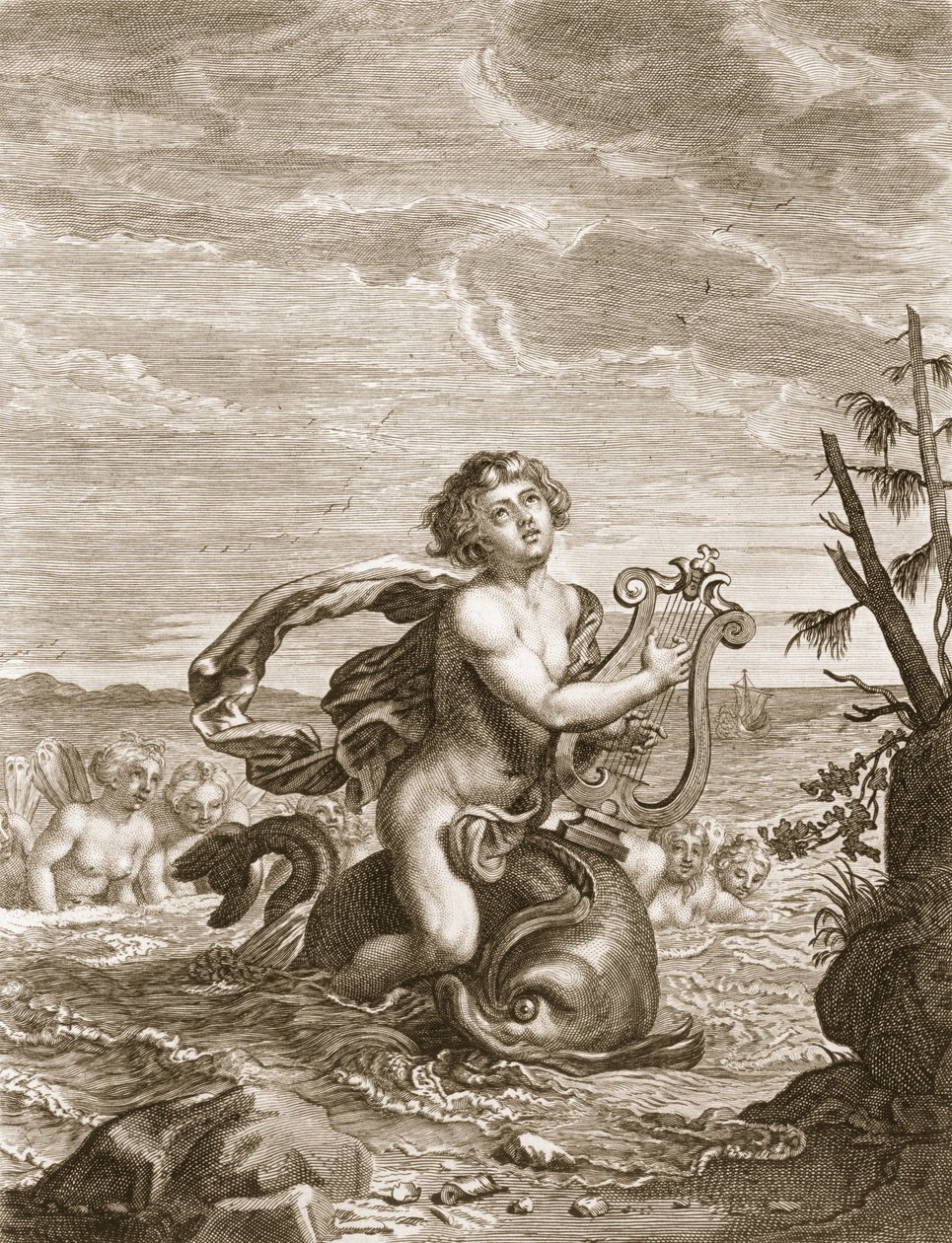 Arion gered door een dolfijn, 1731 door Bernard Picart