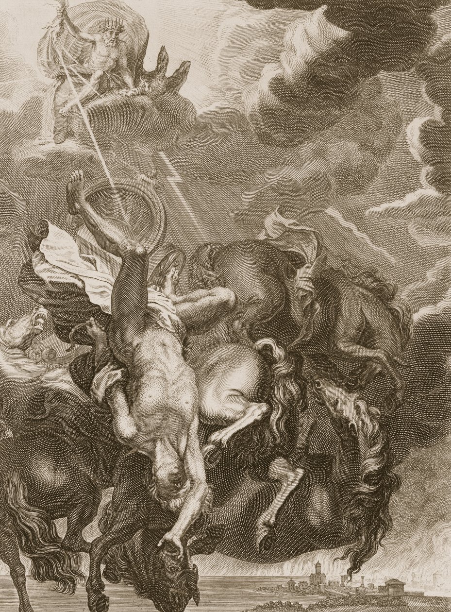 Phaeton neergeslagen door de bliksem van Jupiter, 1731 door Bernard Picart