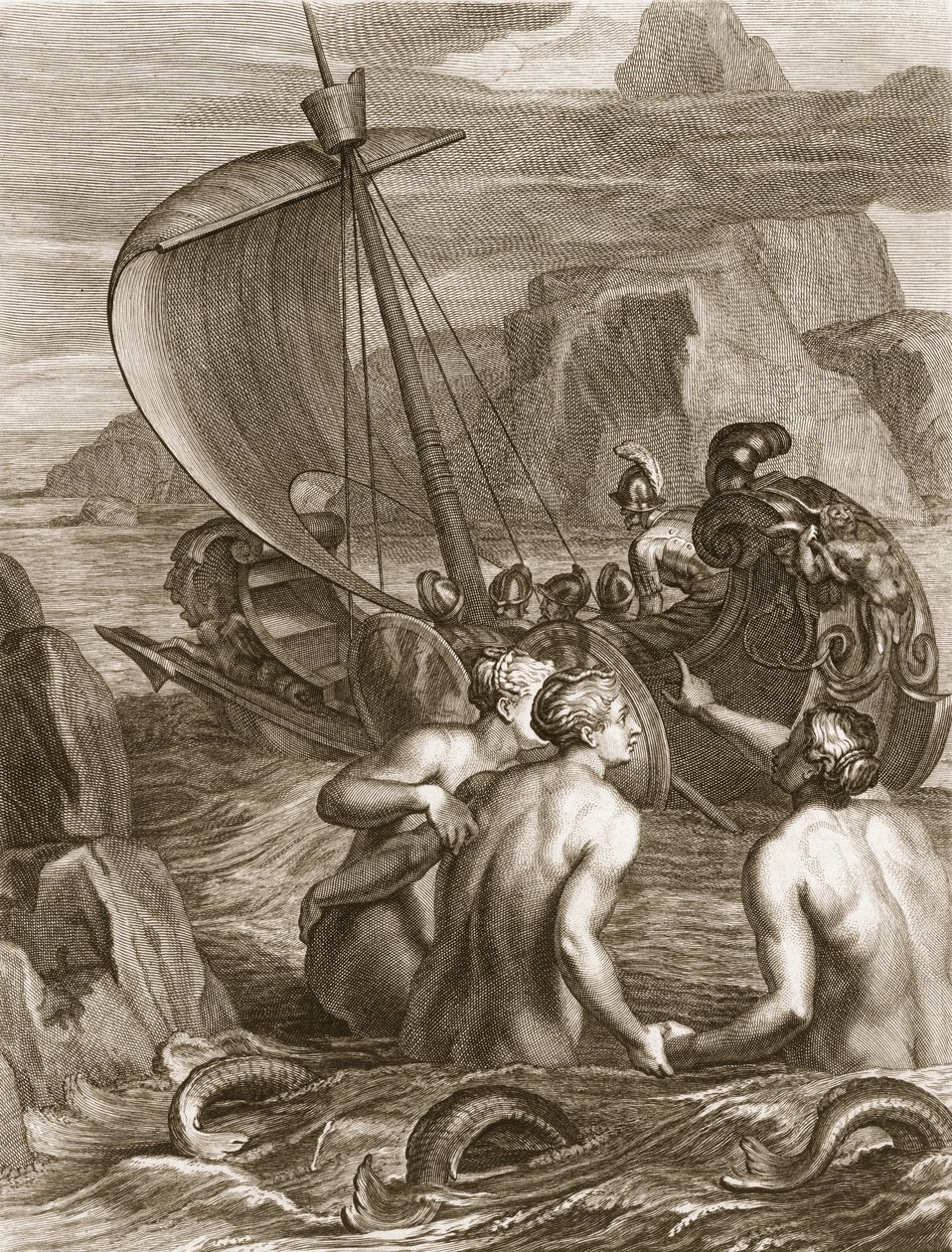 Odysseus en zijn Metgezellen Vermijden de Charms van de Sirenen door Bernard Picart