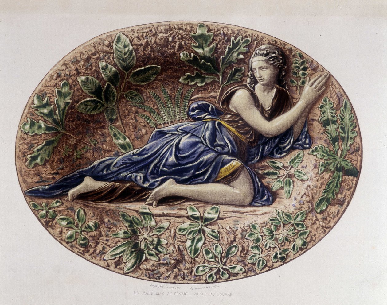 Madeleine in de woestijn - Keramische plaat, in "The work of Bernard Palissy" door C. Delange en C. Borneman, Parijs door Bernard (after) Palissy