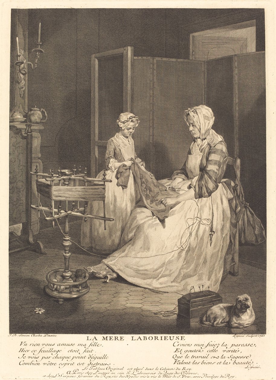 De ijverige moeder door Bernard Lépicié after Jean Siméon Chardin