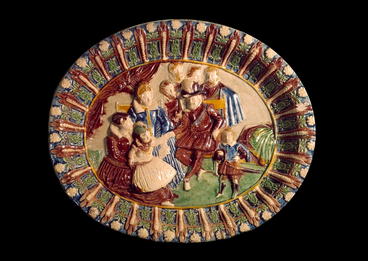 Schotel die Hendrik IV en zijn familie voorstelt. Keramiek in geglazuurd aardewerk door Bernard Palissy (1510-1589) door Bernard Palissy