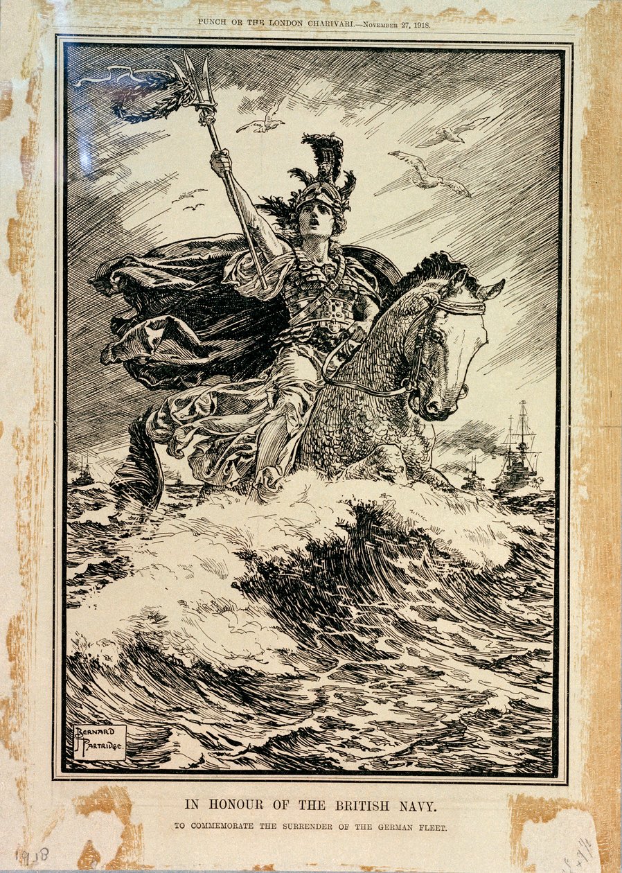 Ter Ere van de Britse Marine. Ter Herdenking van de Overgave van de Duitse Vloot. Voorpagina van Punch, 27 november 1918 door Bernard Partridge