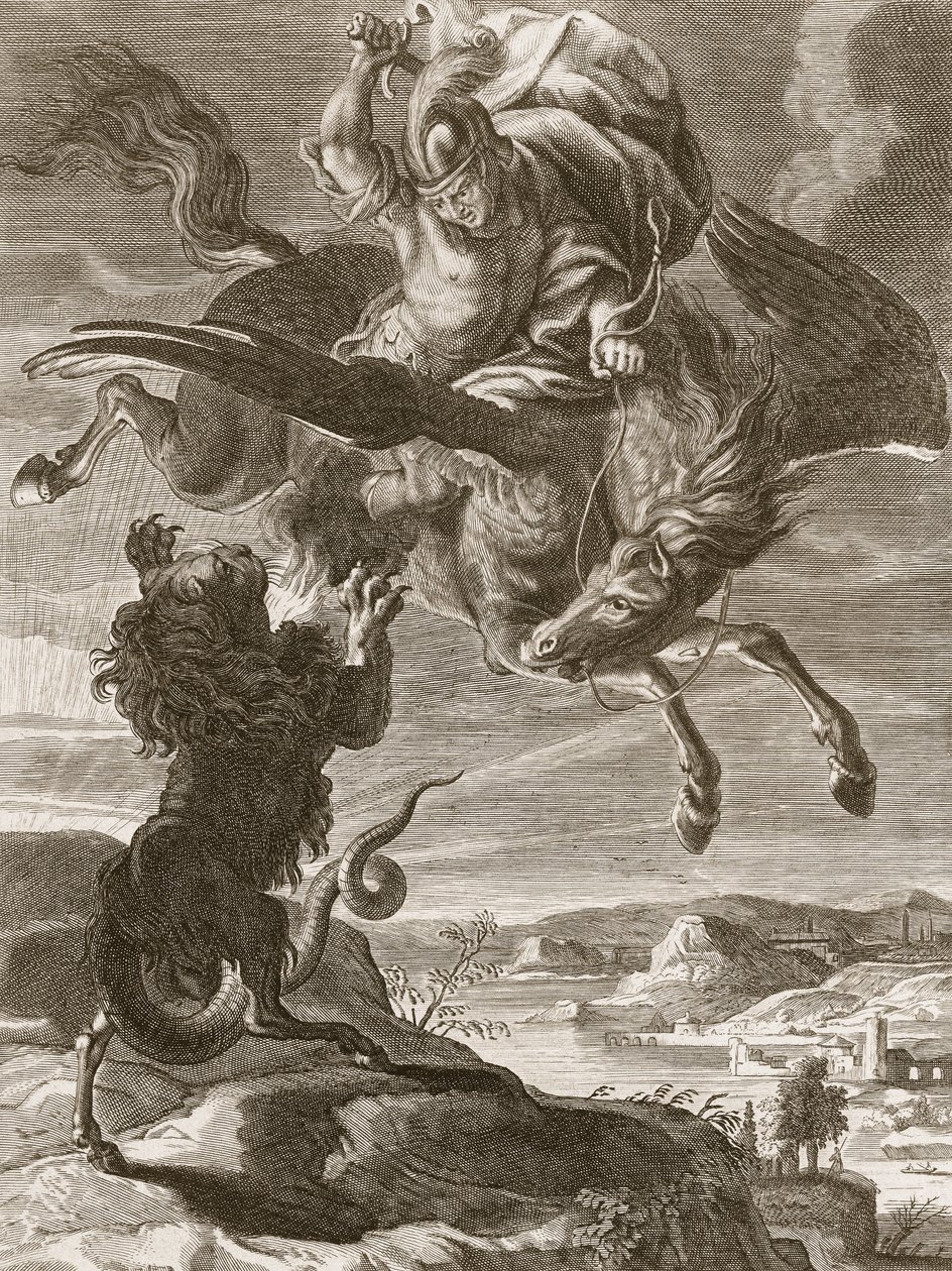Bellerophon vecht tegen de Chimaera, 1731 door Bernard Picart