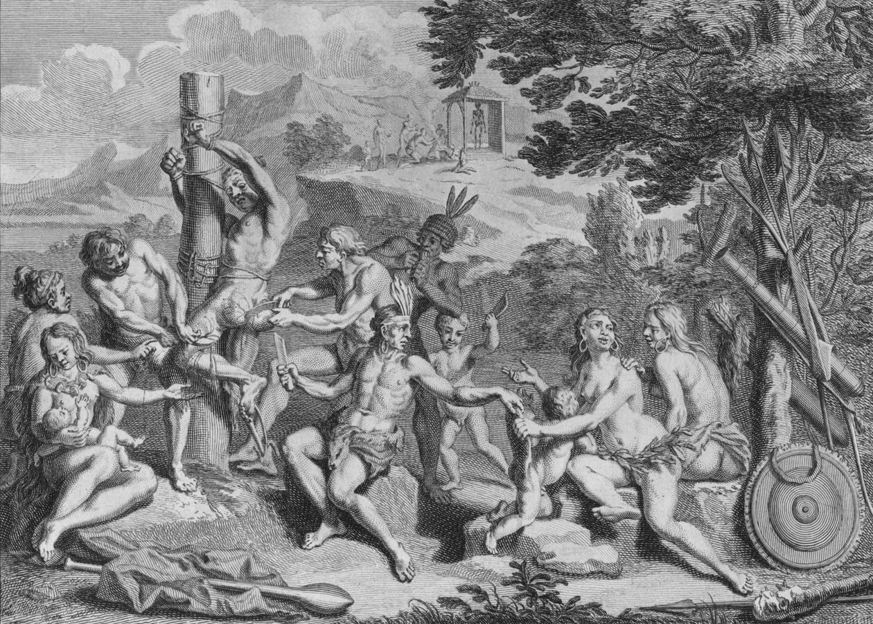 Gevangene Geofferd door de Antis, 1723 door Bernard Picart