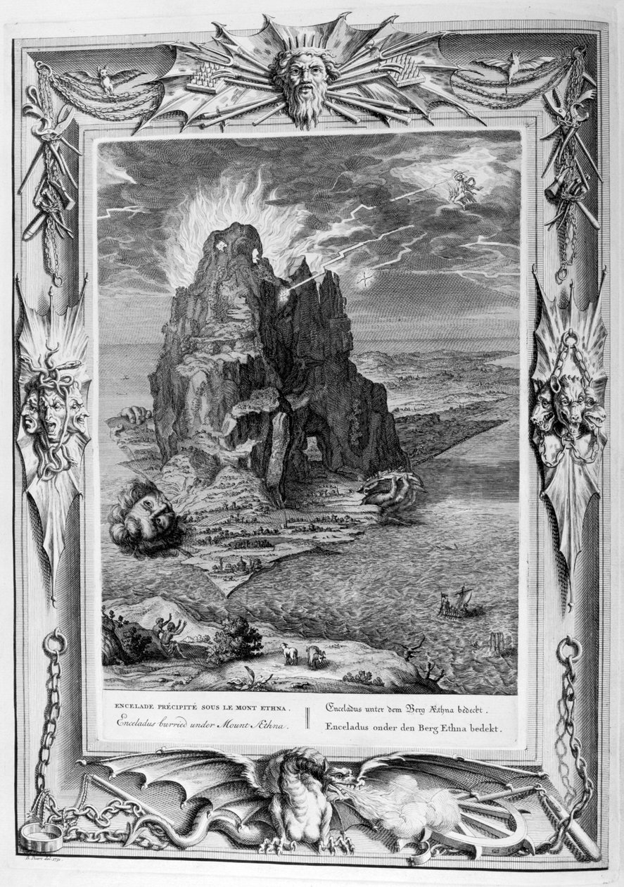 Enceladus begraven onder de Etna, 1733 door Bernard Picart